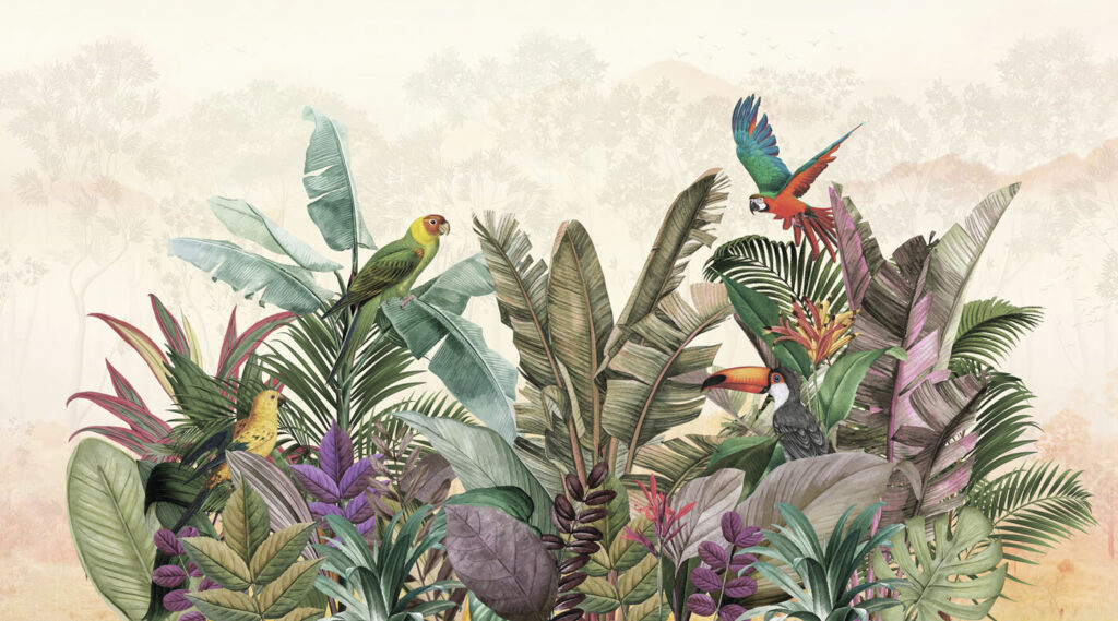 Group of birds and plants Group of birds and plants