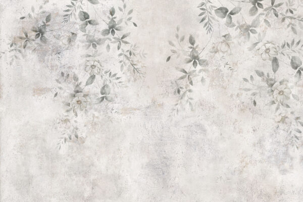 White wall with leaves and flowers White wall with leaves and flowers