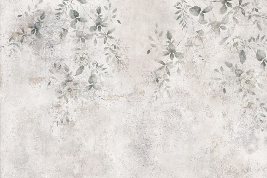 White wall with leaves and flowers