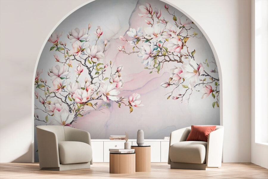 Painting of flowers on a marble surface