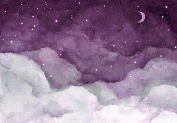 A purple sky with clouds and stars A purple sky with clouds and stars