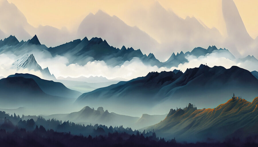 Landscape of mountains and fog