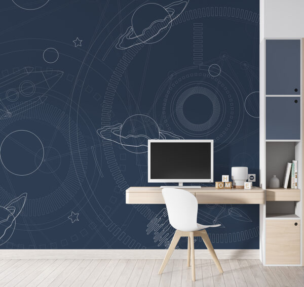 Blue and white background with planets and stars Blue and white background with planets and stars