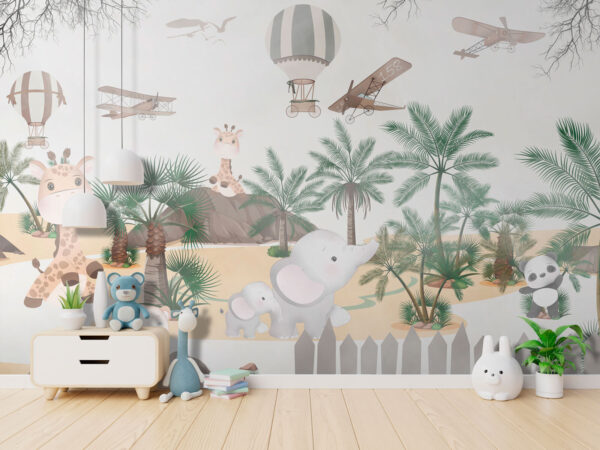 Wall mural of animals and airplanes