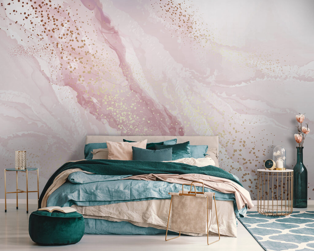 Shimmering blush mountain landscape art