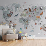 Wall murals Map of the world with animals
