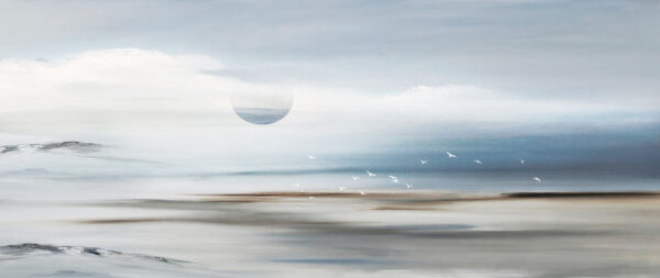 A landscape with birds flying over the horizon A landscape with birds flying over the horizon