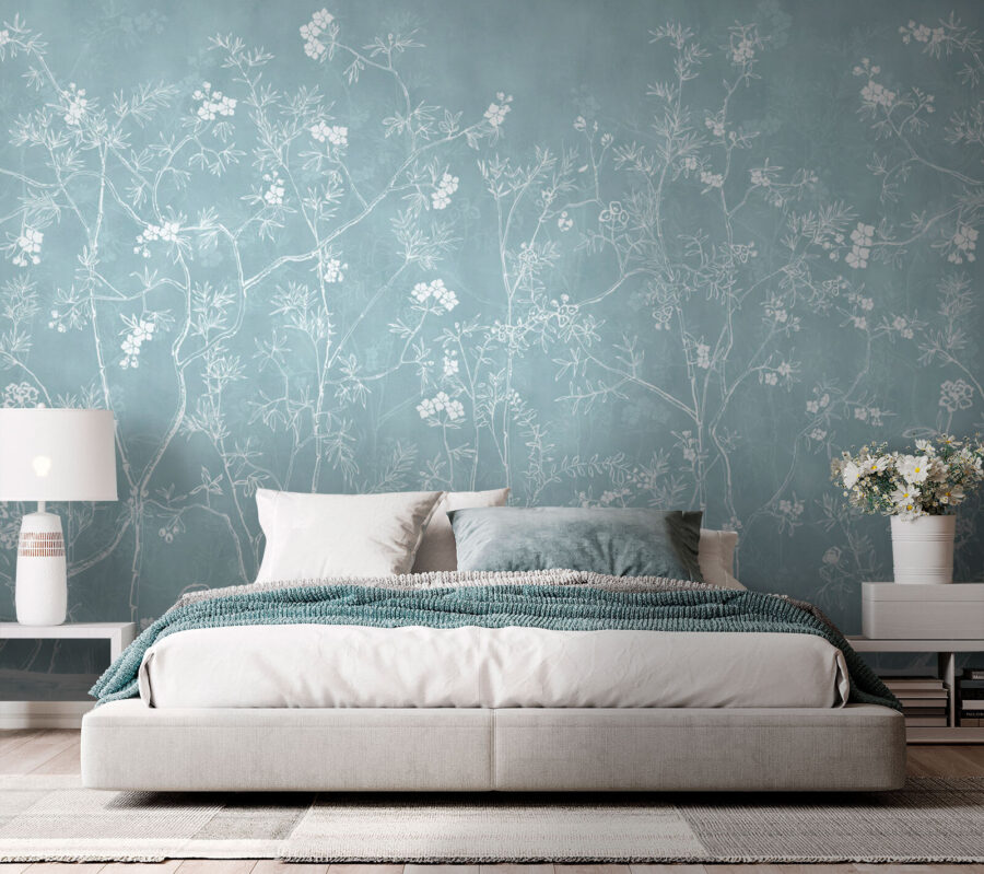 Wall murals White drawing of a tree