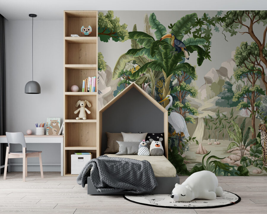 Wallpaper with a jungle scene