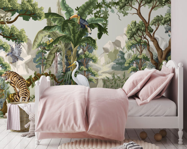 Wallpaper with a jungle scene