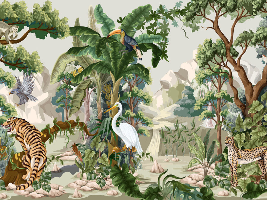 Wallpaper with a jungle scene