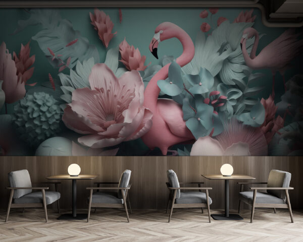 Pink flamingo surrounded by flowers Pink flamingo surrounded by flowers