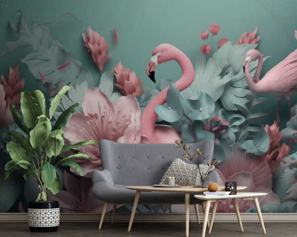 Pink flamingo surrounded by flowers Pink flamingo surrounded by flowers