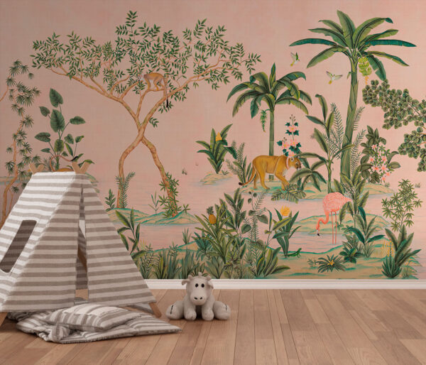 Wallpaper with animals and trees