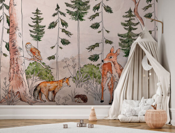 Wall mural with animals and trees