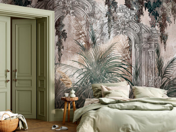 Painting of a stone arch with plants Painting of a stone arch with plants