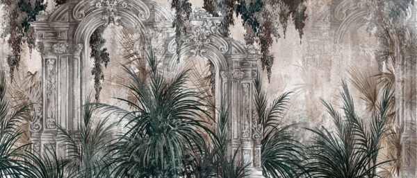 Painting of a stone arch with plants Painting of a stone arch with plants