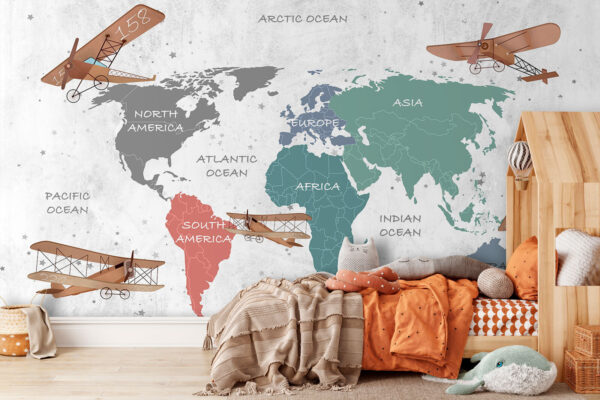 Map of the world with airplanes Map of the world with airplanes