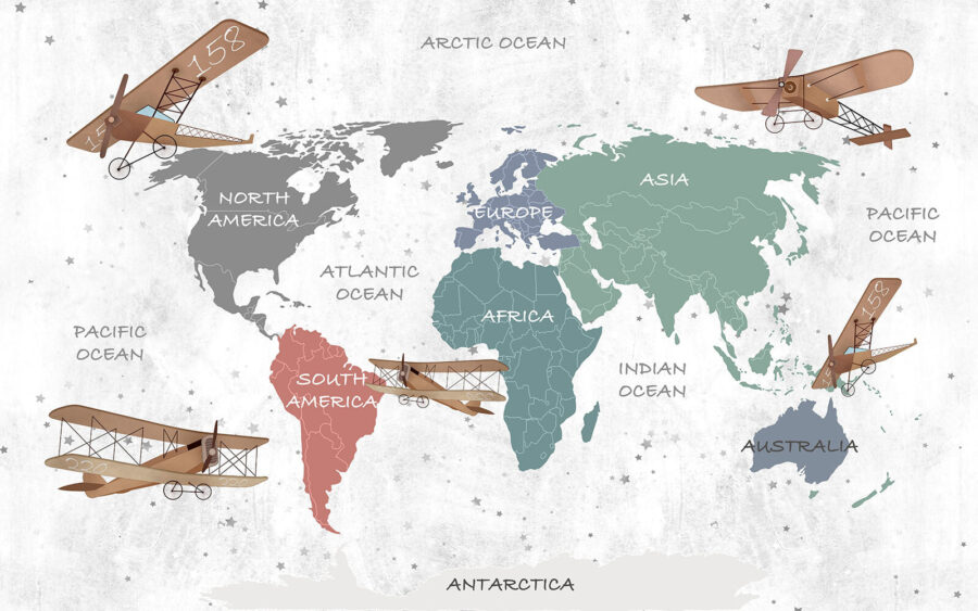 Map of the world with airplanes