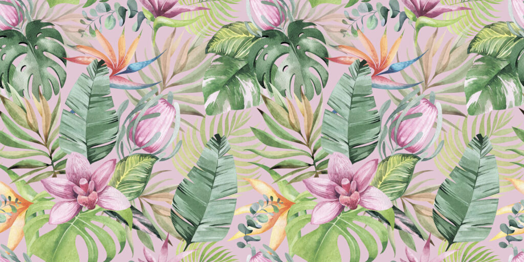 Pattern of tropical leaves and flowers u95465p 1024x512 - Pattern of tropical leaves and flowers - tegory