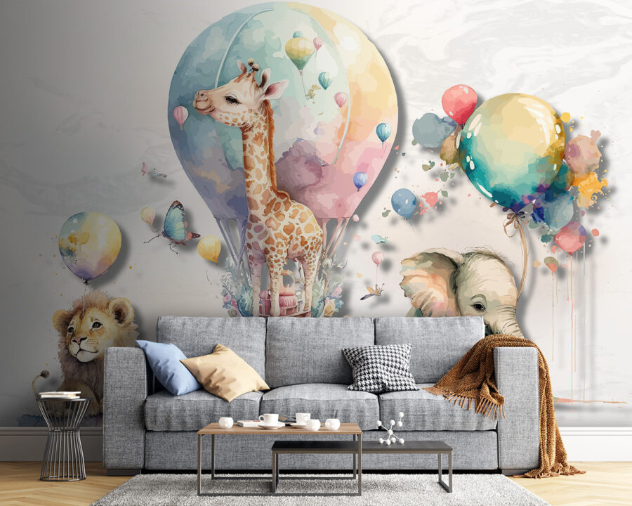 Group of animals with balloons