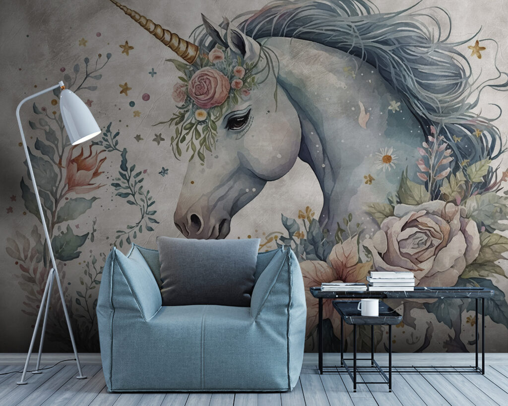 Unicorn with flowers and leaves Unicorn with flowers and leaves