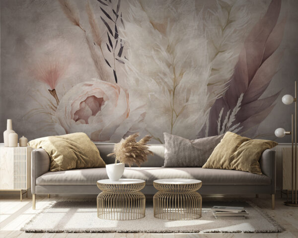 Painting of flowers and feathers Painting of flowers and feathers