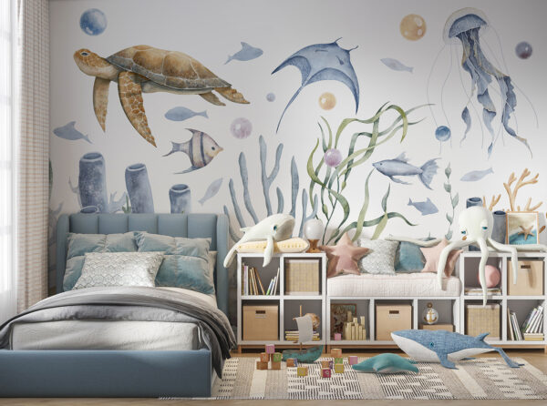 Sea life with fish and seaweed Sea life with fish and seaweed
