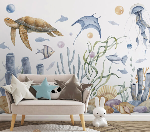 Sea life with fish and seaweed Sea life with fish and seaweed
