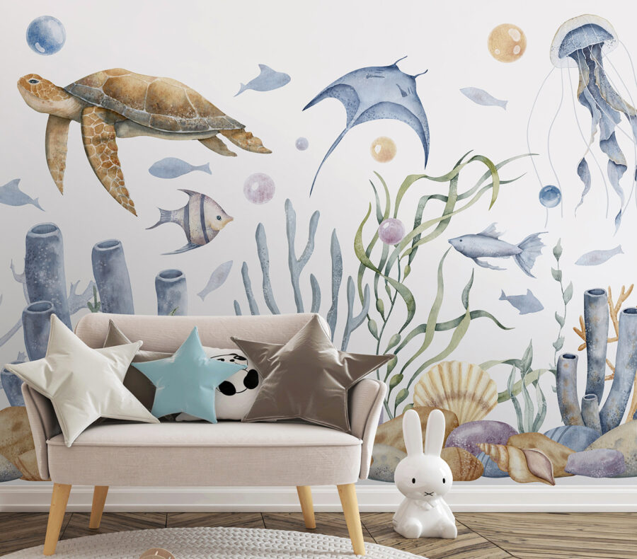 Sea life with fish and seaweed Sea life with fish and seaweed