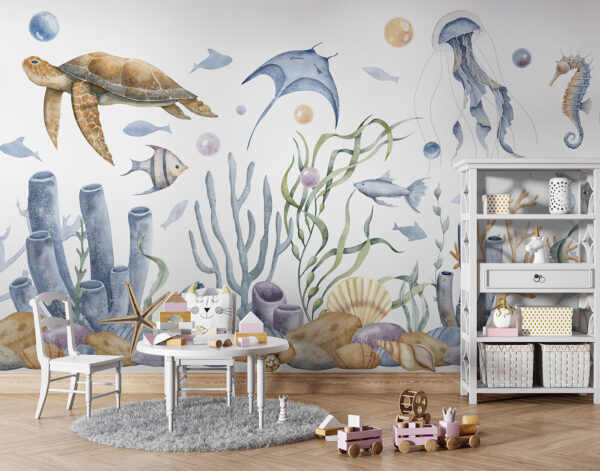 Sea life with fish and seaweed Sea life with fish and seaweed