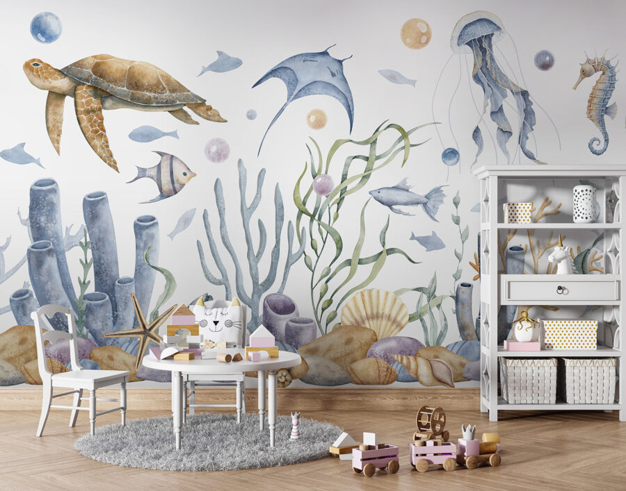 Sea life with fish and seaweed Sea life with fish and seaweed