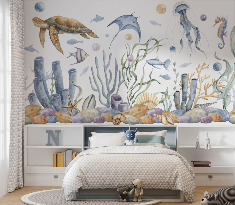 Sea life with fish and seaweed Sea life with fish and seaweed