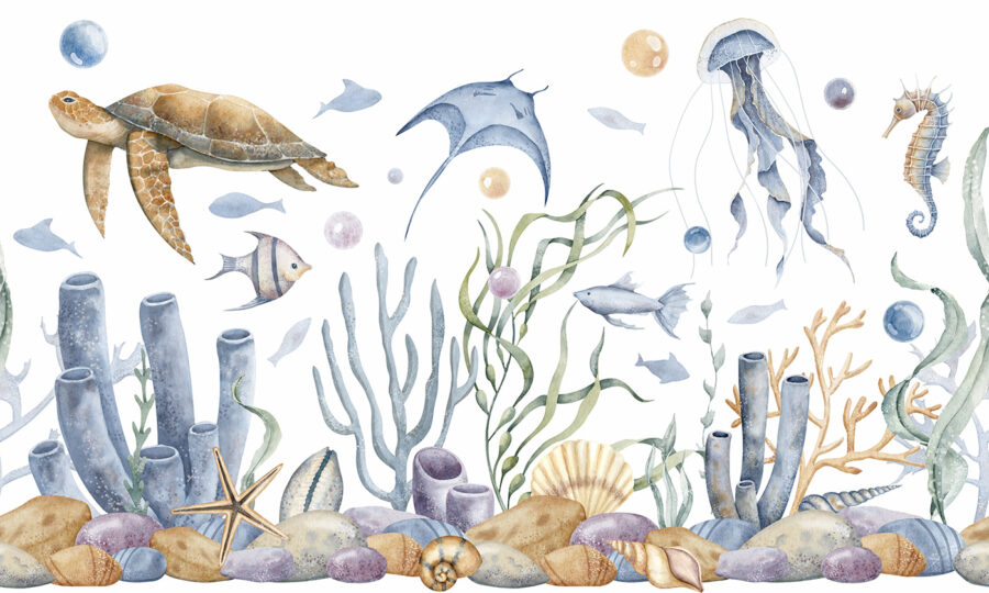 Sea life with fish and seaweed Sea life with fish and seaweed