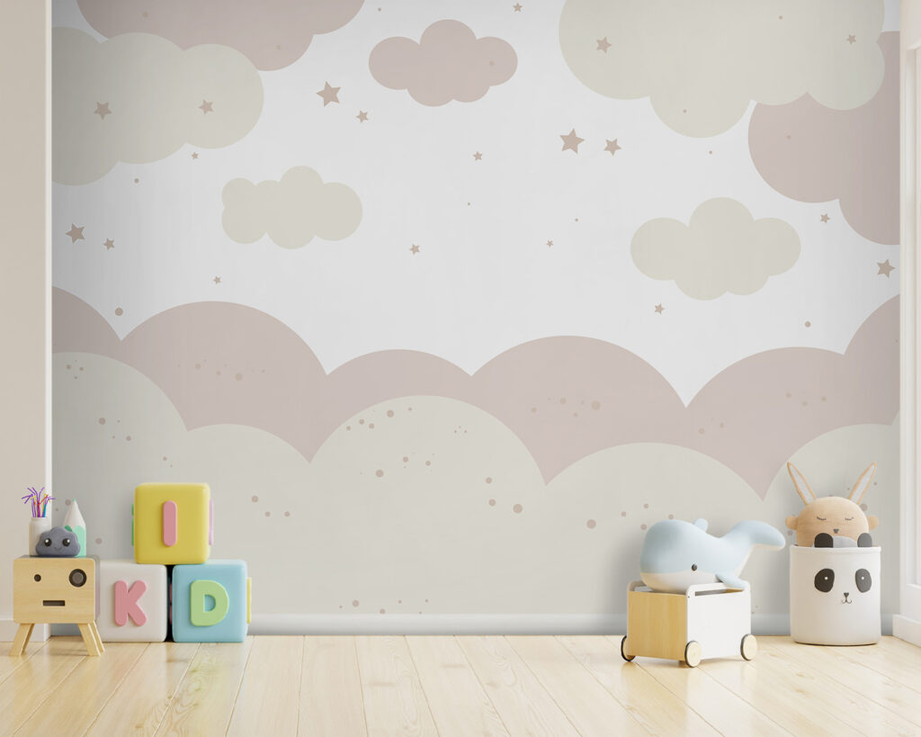 Pink and white clouds and stars Pink and white clouds and stars