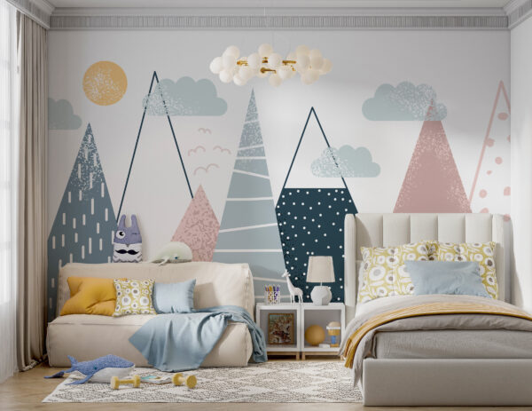Group of mountains with trees and clouds Group of mountains with trees and clouds