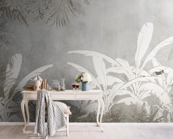 White and grey wallpaper with plants u95364pig5 600x480 - White and grey wallpaper with plants - tegory