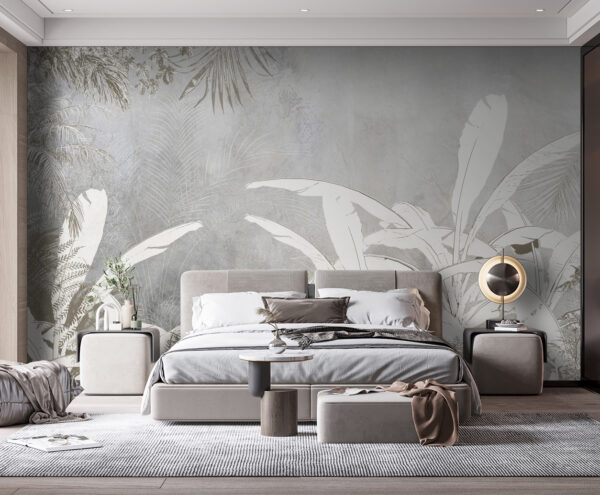 White and grey wallpaper with plants u95364pib114 600x495 - White and grey wallpaper with plants - tegory