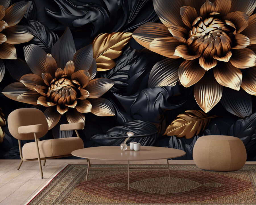 Wall murals Bronze blooms in midnight shadows. - Image 2