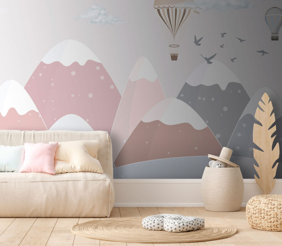 Wall murals Hot air balloon flying over mountains - Image 2