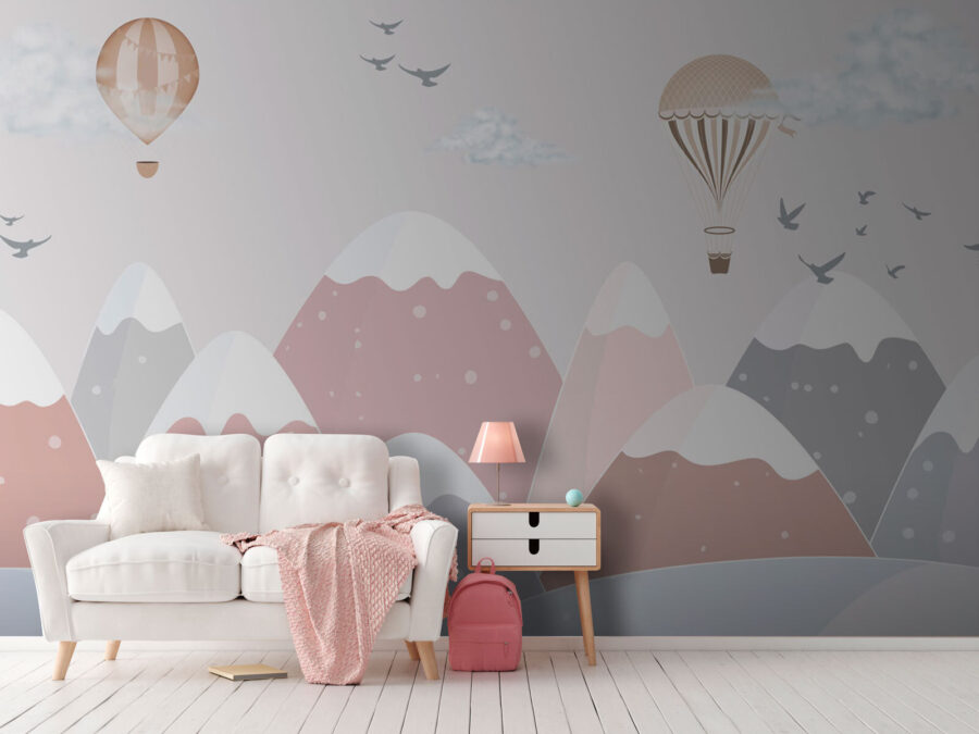 Wall murals Hot air balloon flying over mountains