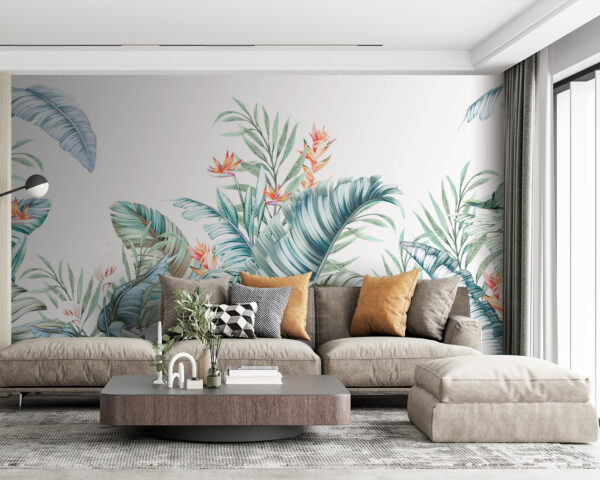Tropical foliage with vibrant flowers. Tropical foliage with vibrant flowers.