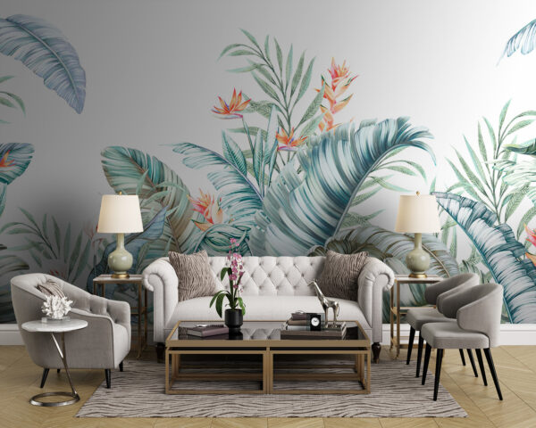 Tropical foliage with vibrant flowers. Tropical foliage with vibrant flowers.