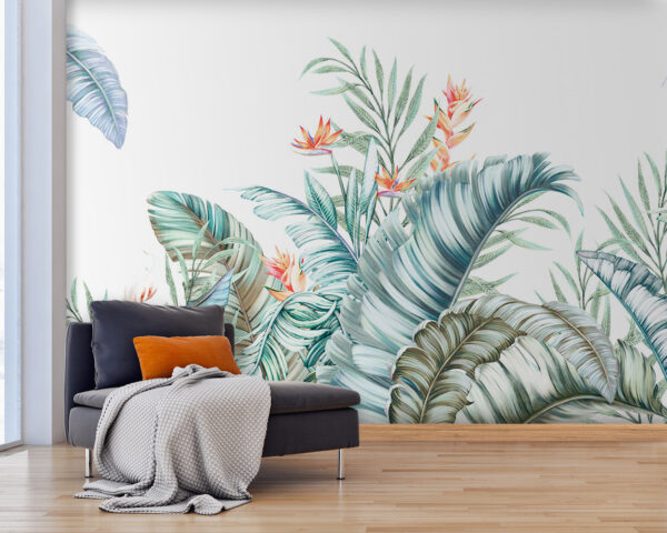 Tropical foliage with vibrant flowers. Tropical foliage with vibrant flowers.