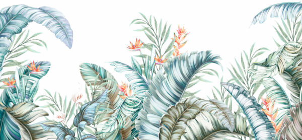 Tropical foliage with vibrant flowers. Tropical foliage with vibrant flowers.