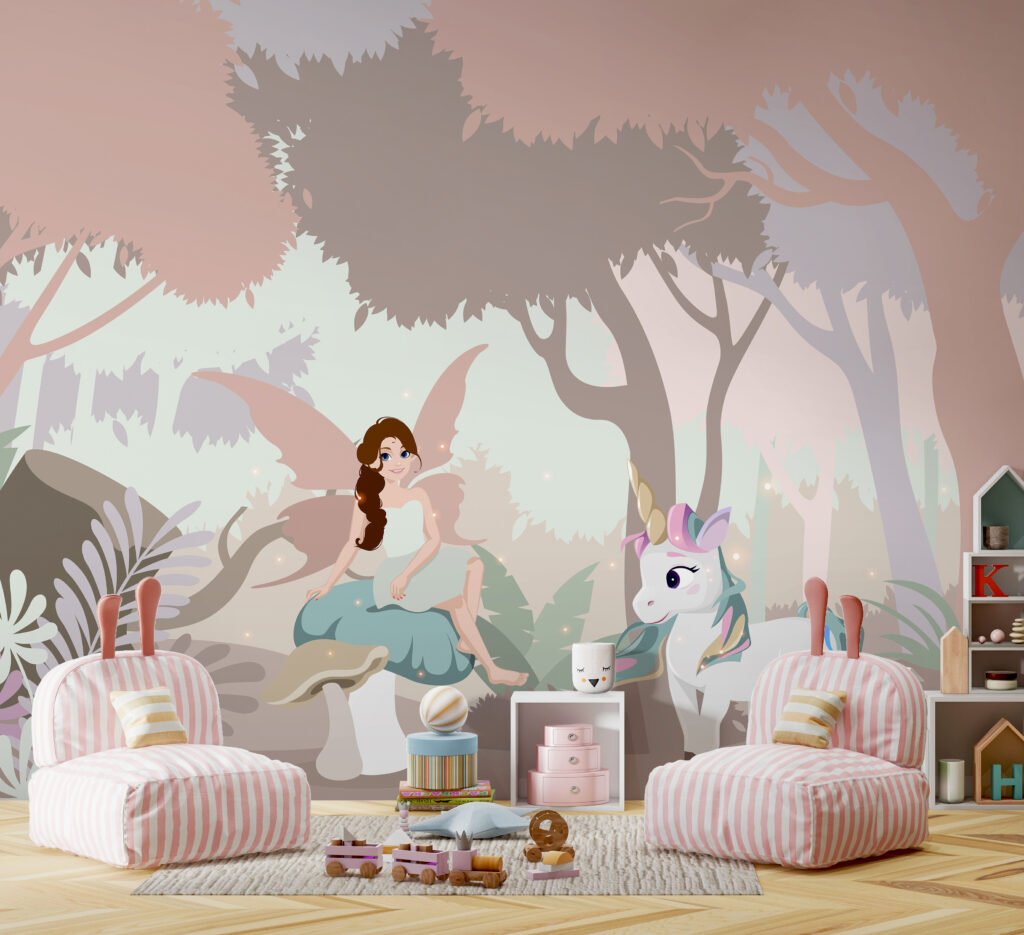 Cartoon of a woman sitting on a mushroom with a unicorn Cartoon of a woman sitting on a mushroom with a unicorn