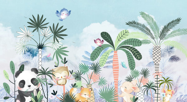 Cartoon of animals and birds in a forest Cartoon of animals and birds in a forest