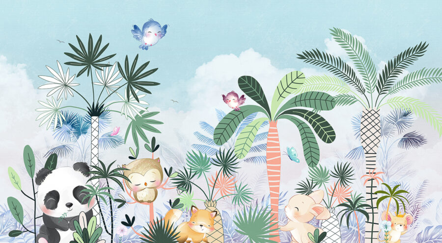 Cartoon of animals and birds in a forest Cartoon of animals and birds in a forest