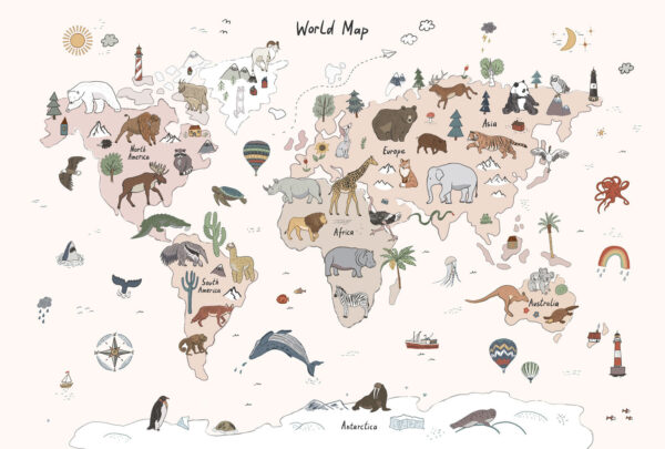 Map of the world with animals Map of the world with animals