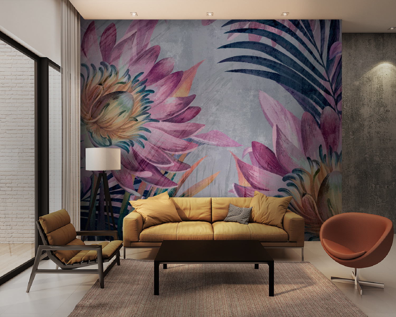 Vibrant blooms against a textured backdrop.